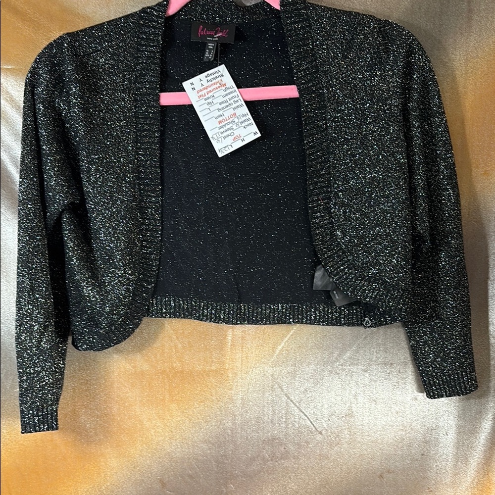 Patricia Fields size 6 Black knitted Glitter Shrug shimmery and soft E1